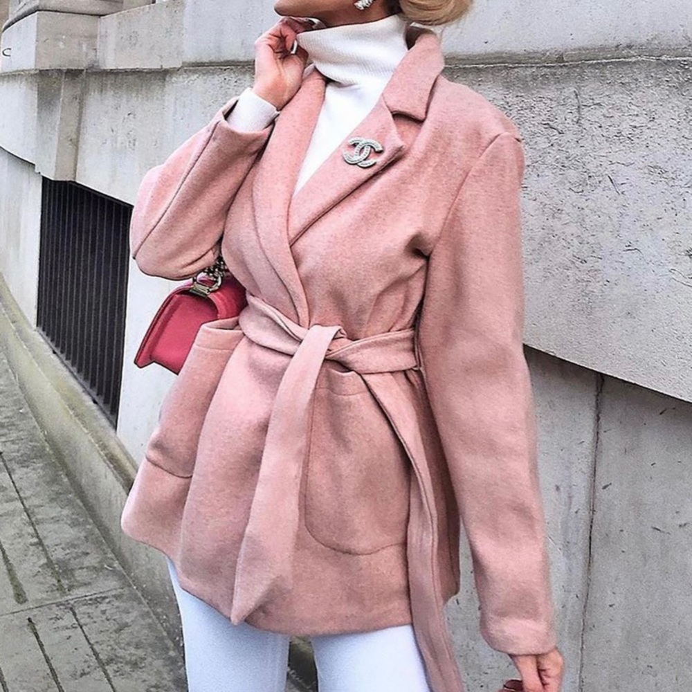 NWT Fashion Nova Faux Wool Belted Wrap Coat Mauve